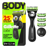 GilletteLabs Body + Intimate Razor For Men with Magnetic Shower Hanger, Handle, 4 Blade Refill Cartridges