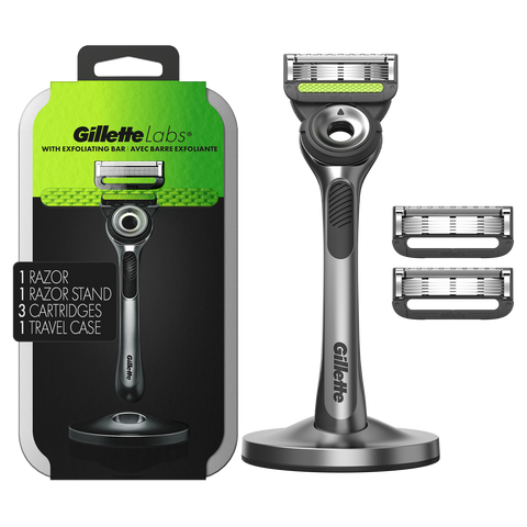GilletteLabs with Exfoliating Bar Razor (1 Handle + 3 Cartridges + 1 Travel Case)